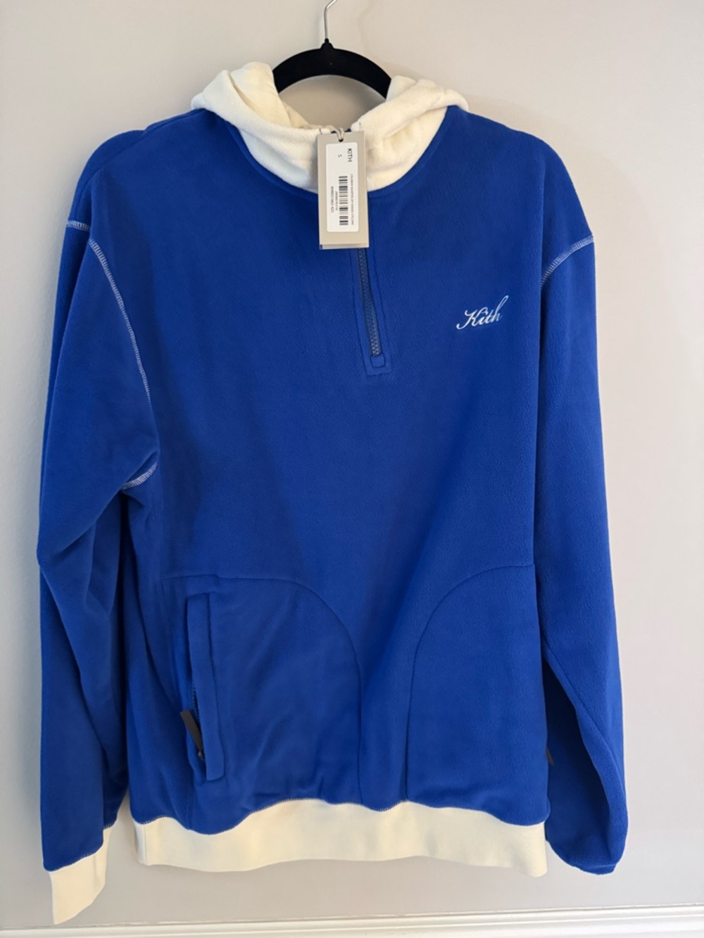 Kith Electric Blue Fleece Pullover with Cream Hood
